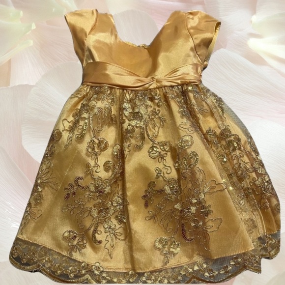 Handmade gold lace dress approx sz 3-6mos. With lining. - Picture 1 of 2